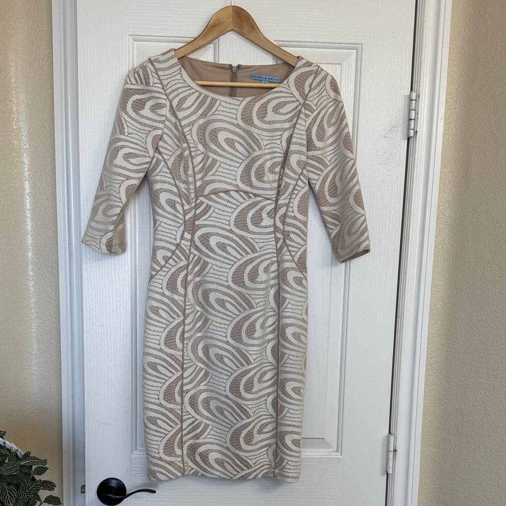 ANTONIO MELANI Cream and Beige Patterned Dress